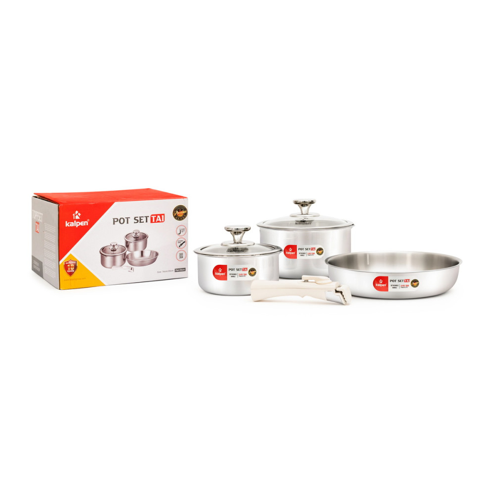 Bộ 2 nồi và chảo Inox 304 liền khối Kalpen TA1 cán rời, bảo hành 10 năm