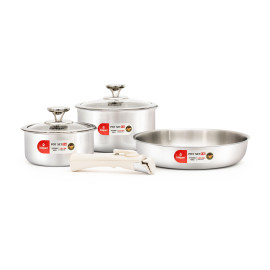 Bộ 2 nồi và chảo Inox 304 liền khối Kalpen TA1 cán rời, bảo hành 10 năm