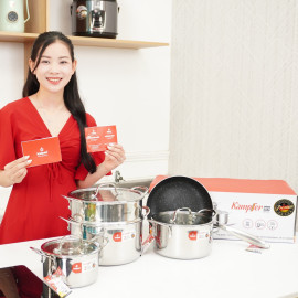 Bộ nồi chảo Inox 3 lớp đúc liền khối Kalpen Kampfer KF3 bảo hành 30 năm
