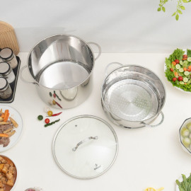 Bộ nồi xửng Inox 5 đáy Kalpen L30PRO size 30cm dung tích 14L, bảo hành 5 năm