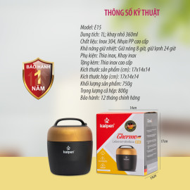 Hộp đựng thức ăn giữ nhiệt Kalpen E15 dung tích 1L chuẩn Châu Âu