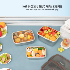 Hộp bảo quản thực phẩm Inox 304 Kalpen 1800ml dùng trong lò vi sóng