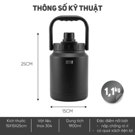 Bình đựng nước giữ nhiệt Inox 304 Lebenlang LBL1806 dung tích 1900ml