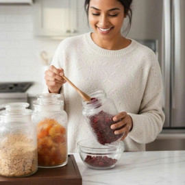 Bộ 3 hũ thuỷ tinh Lebenlang LBL1210 hoa văn nổi, dung tích 1L, 1.3L, 1.5L