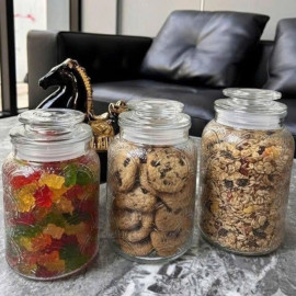 Bộ 3 hũ thuỷ tinh Lebenlang LBL1210 hoa văn nổi, dung tích 1L, 1.3L, 1.5L