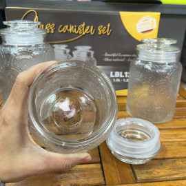 Bộ 3 hũ thuỷ tinh Lebenlang LBL1210 hoa văn nổi, dung tích 1L, 1.3L, 1.5L