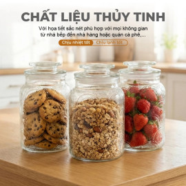 Bộ 3 hũ thuỷ tinh Lebenlang LBL1210 hoa văn nổi, dung tích 1L, 1.3L, 1.5L