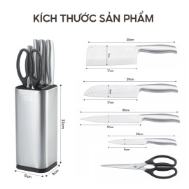 Bộ dao kéo nhà bếp 5 món Lebenlang LBL1956 chuẩn Đức tặng hộp cắm