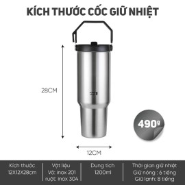 Cốc giữ nhiệt inox 304 Lebenlang LBL2473, dung tích 1.2L, có quai xách