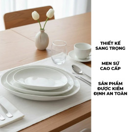Đĩa sứ oval cao cấp trắng trơn Lebenlang WB08 size 12.5 x 20.5cm