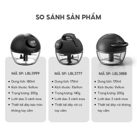 Dụng cụ xay tỏi ớt Lebenlang LBL3777 170ml, lưỡi thép 3 cánh, dây rút tiện lợi