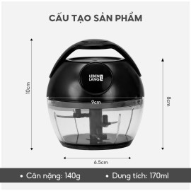 Dụng cụ xay tỏi ớt Lebenlang LBL3777 170ml, lưỡi thép 3 cánh, dây rút tiện lợi