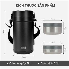 Hộp cơm giữ nhiệt 4 ngăn inox 304 Lebenlang Đức LBT856, dung tích 2.2L kèm đũa