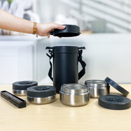 Hộp cơm giữ nhiệt 4 ngăn inox 304 Lebenlang Đức LBT856, dung tích 2.2L kèm đũa