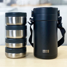 Hộp cơm giữ nhiệt 4 ngăn inox 304 Lebenlang Đức LBT856, dung tích 2.2L kèm đũa