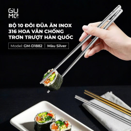 Bộ 10 đôi đũa ăn inox 316 hoa văn chống trơn trượt Gume Hàn Quốc