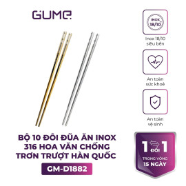 Bộ 10 đôi đũa ăn inox 316 hoa văn chống trơn trượt Gume Hàn Quốc