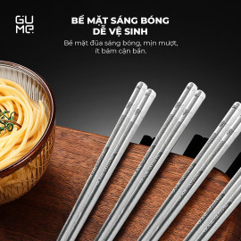 Bộ 10 đôi đũa ăn inox 316 hoa văn chống trơn trượt Gume Hàn Quốc