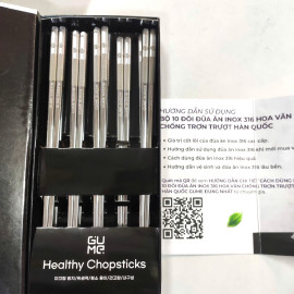 Bộ 10 đôi đũa ăn inox 316 hoa văn chống trơn trượt Gume Hàn Quốc