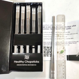 Bộ 10 đôi đũa ăn inox 316 hoa văn chống trơn trượt Gume Hàn Quốc