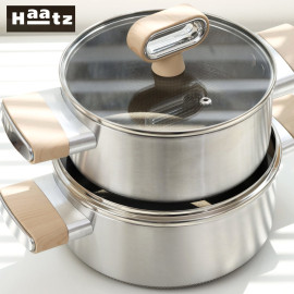 Bộ 3 nồi inox 316 đúc liền 7 lớp chống dính Titanium Aura Haatz 18/20/24cm