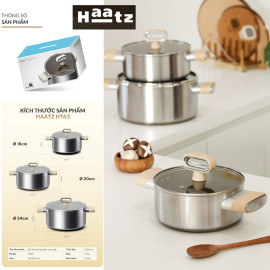 Bộ 3 nồi inox 316 đúc liền 7 lớp chống dính Titanium Aura Haatz 18/20/24cm