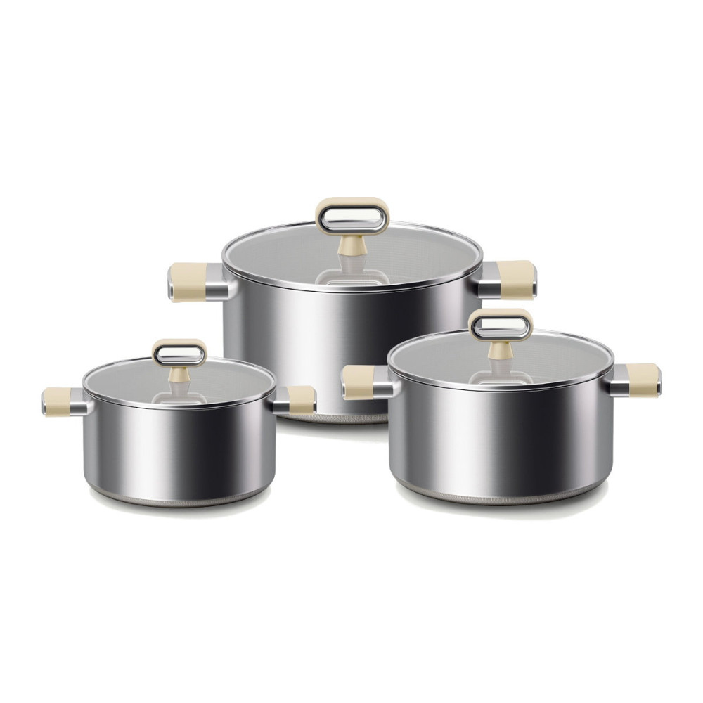 Bộ 3 nồi inox 316 đúc liền 7 lớp chống dính Titanium Aura Haatz 18/20/24cm