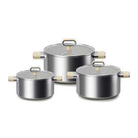 Bộ 3 nồi inox 316 đúc liền 7 lớp chống dính Titanium Aura Haatz 18/20/24cm