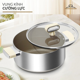 Bộ 3 nồi inox 316 đúc liền 7 lớp chống dính Titanium Aura Haatz 18/20/24cm