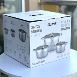 Bộ 3 nồi Inox 304 đáy 5 lớp Gume Hàn Quốc GMP19 size 18,20,28cm bảo hành 5 năm