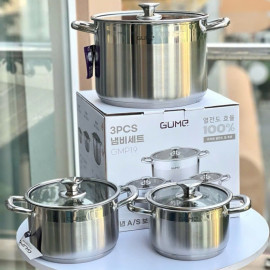 Bộ 3 nồi Inox 304 đáy 5 lớp Gume Hàn Quốc GMP19 size 18,20,28cm bảo hành 5 năm