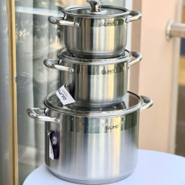 Bộ 3 nồi Inox 304 đáy 5 lớp Gume Hàn Quốc GMP19 size 18,20,28cm bảo hành 5 năm