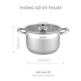 Nồi Inox 304 đáy 5 lớp Gume Hàn Quốc 20cm bảo hành 5 năm