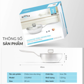 Chảo inox 316 đúc liền khối sâu lòng Haatz Hàn Quốc 20cm