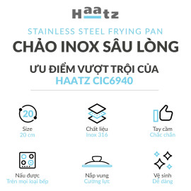 Chảo inox 316 đúc liền khối sâu lòng Haatz Hàn Quốc 20cm