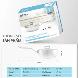 Chảo inox 316 đúc liền khối sâu lòng Haatz Hàn Quốc 24cm