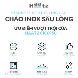 Chảo inox 316 đúc liền khối sâu lòng Haatz Hàn Quốc 24cm