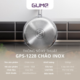 Chảo Inox 5 Lớp liền khối Gume Hàn Quốc GPS-1228 size 28cm