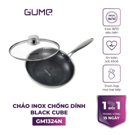 Chảo inox 18/10 chống dính Blackcube Gume Korea GM1324N size 24cm vung kính