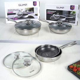 Chảo inox 18/10 chống dính Blackcube Gume Korea GM1324N size 24cm vung kính