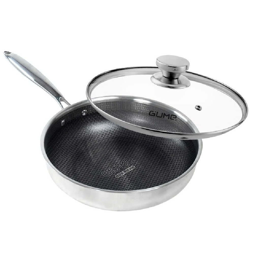 Chảo inox 18/10 chống dính Blackcube Gume Korea GM1328N size 28cm vung kính