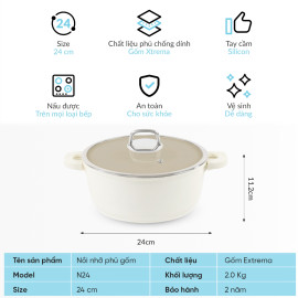 Nồi nhôm chống dính phủ gốm Haatz Hàn Quốc dung tích 4.2L size 24cm