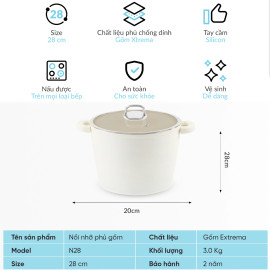 Nồi luộc gà chống dính phủ gốm Haatz Hàn Quốc dung tích 10L size 28cm