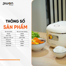 Nồi cơm điện tử tách đường ruột Inox 304 JIWON Hàn Quốc JW-34F dung tích 1.2L