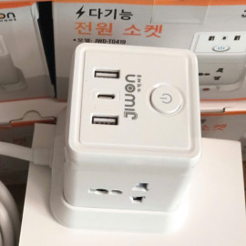 Ổ cắm điện đa năng Jiwon Hàn Quốc 4 lỗ cắm 3 chấu 2500W tích hợp cổng USB, Type C sạc nhanh
