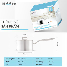 Quánh Inox 316 đúc nguyên khối Haatz Hàn Quốc size 18cm, bảo hành 5 năm
