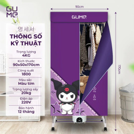 Tủ sấy quần áo Gume Hàn Quốc GM-8222 gấp gọn, có bánh xe kèm khiển từ xa