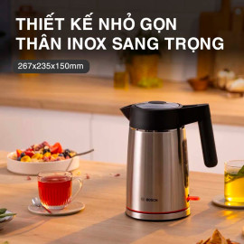 Ấm đun siêu tốc inox Bosch TWK6M480 dung tích 1.7l, công suất 2400W hàng Đức