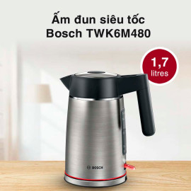 Ấm đun siêu tốc inox Bosch TWK6M480 dung tích 1.7l, công suất 2400W hàng Đức