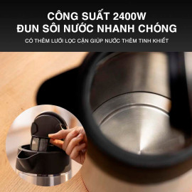 Ấm đun siêu tốc inox Bosch TWK6M480 dung tích 1.7l, công suất 2400W hàng Đức